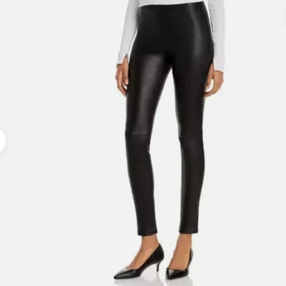 Theory Pants - Theory Adbelle L2 Leggings Women's 2 Black Leather Mid-Rise Skinny Leg